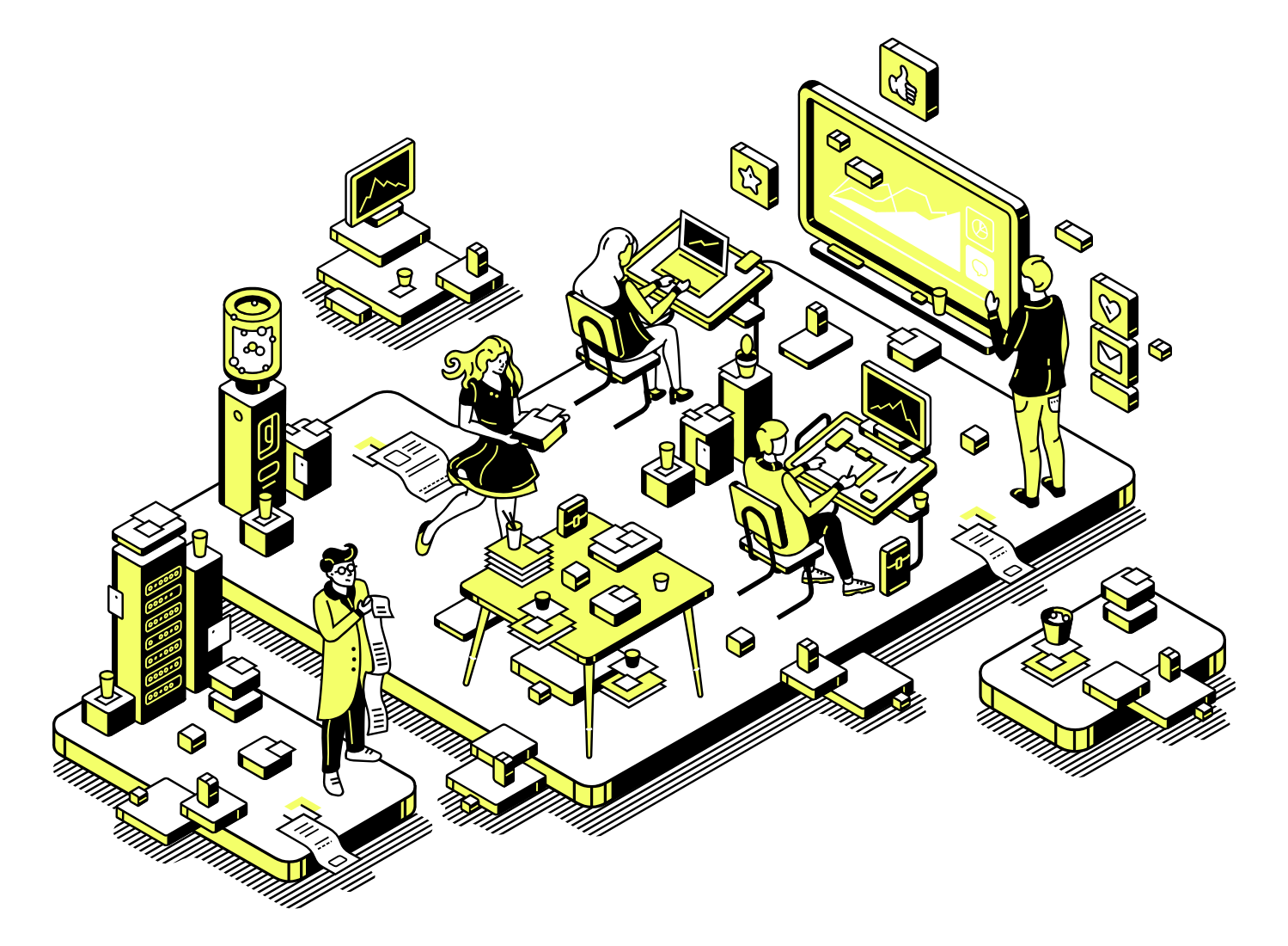 people creating together in a classroom